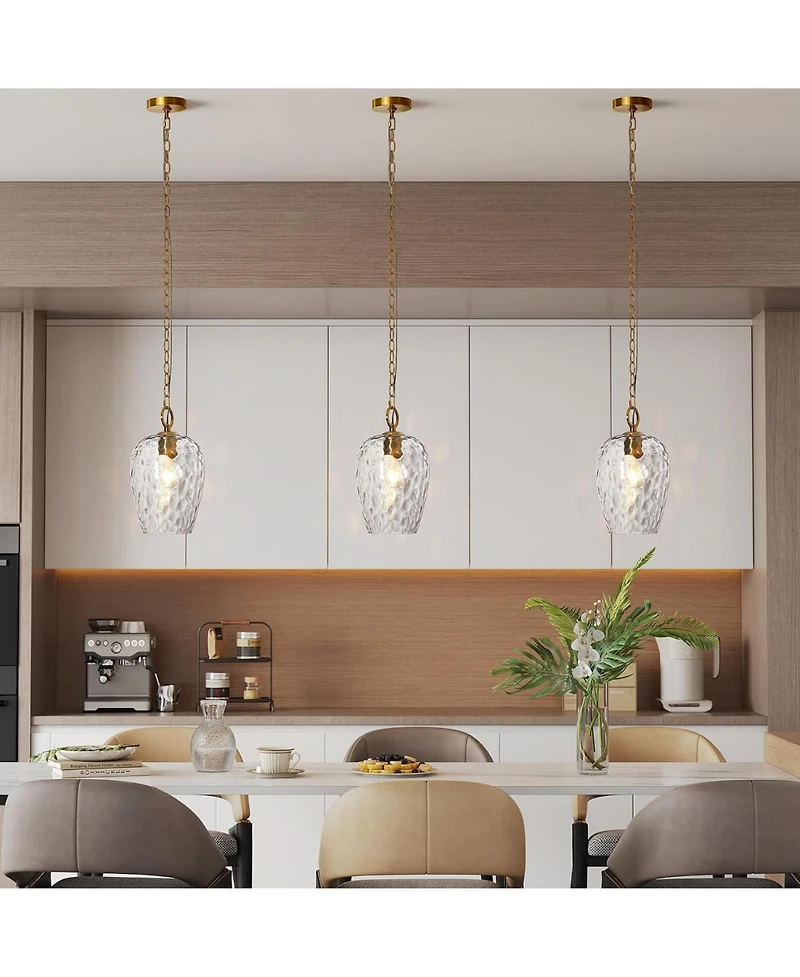 Tribesigns Hammered Glass Pendant Light with Adjustable 60-Inch Chain, Rippled Single Pendant Lighting, E26 Base Modern Hanging Light