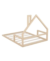 Sailvan Full Wood Floor Bed Frame with House-Shaped Headboard Chimney