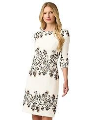 Adrianna Papell Petite Placement Print Floral Sheath Boat Neck Dress