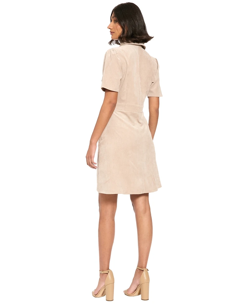 London Times Women's Short-Sleeve Collared A-Line Mini Dress