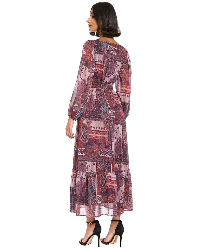 London Times Women's V-neck Long Dress