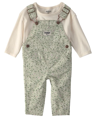 Osh Kosh Baby Girls' Sleeveless Floral Jumper and T-Shirt, 2-Piece Set