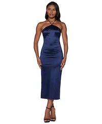 B Darlin Juniors' Stone-Embellished Halter Neck Satin Midi Dress
