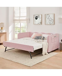 Streamdale Furniture Gingham Upholstered 3-in-1 Twin Daybed with Trundle and Storage