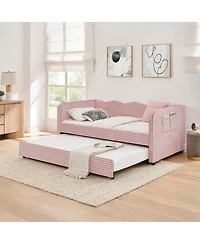 Streamdale Furniture Gingham Upholstered 3-in-1 Twin Daybed with Trundle and Storage