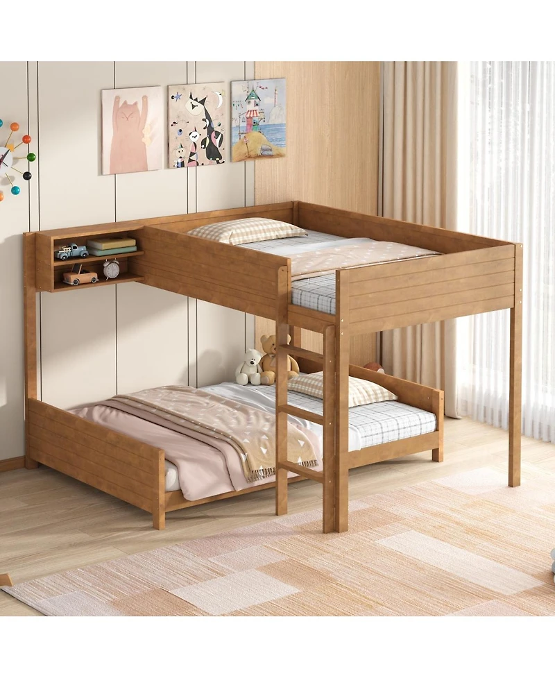Streamdale Furniture Full Xl over Full Xl Wooden Bunk Bed with Storage, Ladder