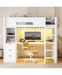Streamdale Furniture Twin Wooden Gaming Loft Bed with Desk, Rgb Lights, Usb, and Storage