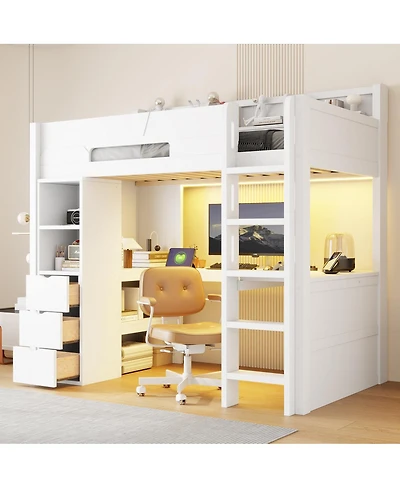Streamdale Furniture Twin Wooden Gaming Loft Bed with Desk, Rgb Lights, Usb, and Storage
