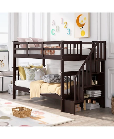 Streamdale Furniture Twin-Over-Twin Stairway Bunk Bed with Storage and Guard Rail