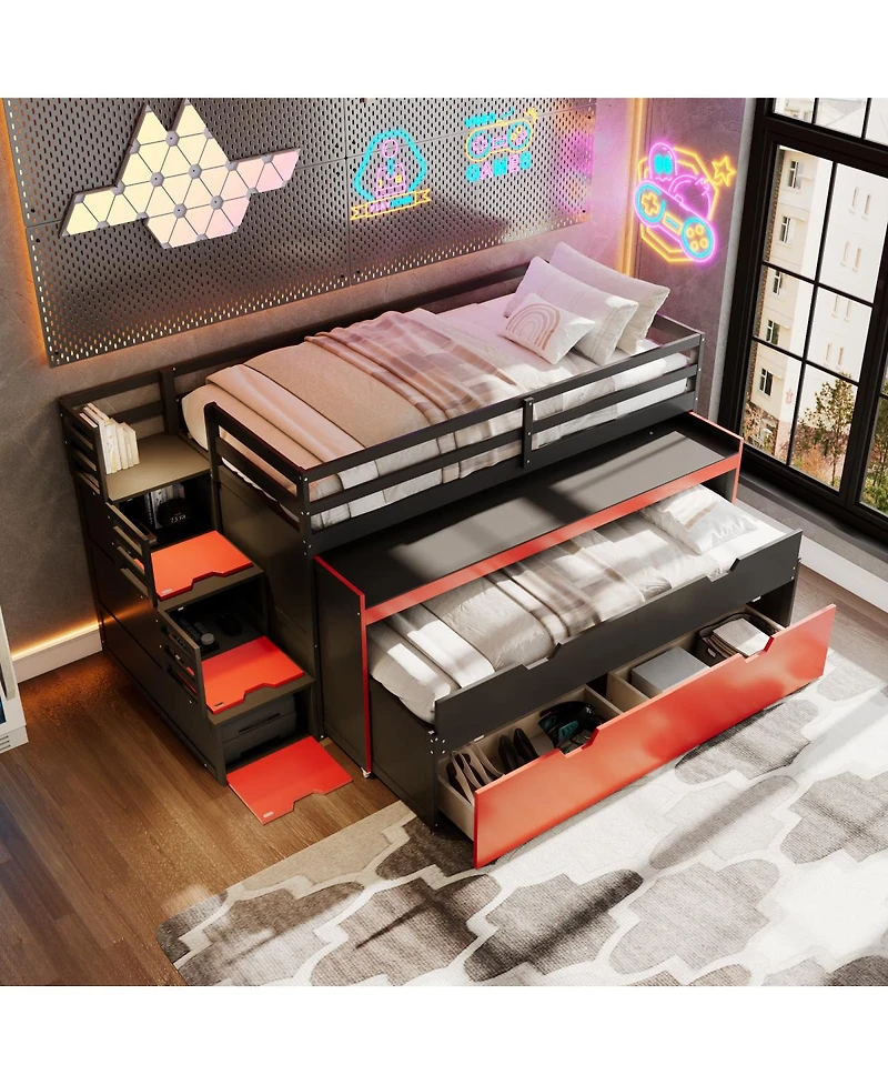 Streamdale Furniture Twin Xl Loft Bed with Desk, Trundle, Storage Steps