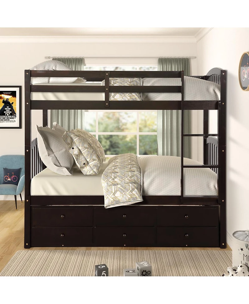 Streamdale Furniture Twin Bunk Bed with Trundle, 3 Drawers and Ladder