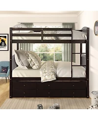 Streamdale Furniture Twin Bunk Bed with Trundle, 3 Drawers and Ladder