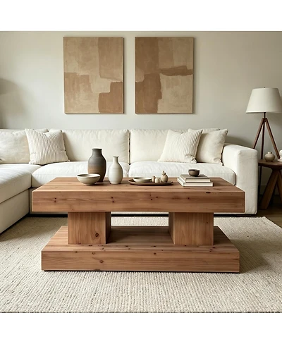 Streamdale Furniture 47.24" Solid Wood Coffee Table with Double Pillar Base