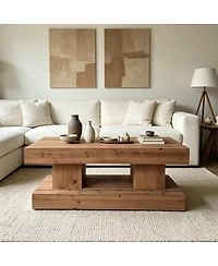 Streamdale Furniture 47.24" Solid Wood Coffee Table with Double Pillar Base