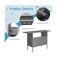 Boyel Living Outdoor Patio Wicker Bar Table with Metal Shelves