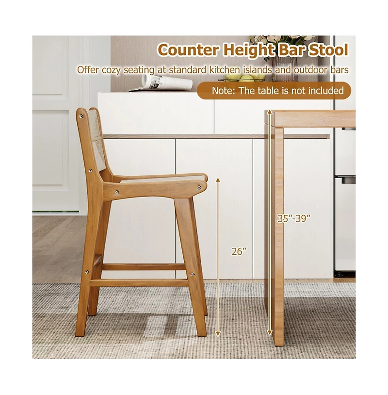 Boyel Living Set of 1 Outdoor Counter Height Bar Stool Woven Paper Rope Patio Barstool with Teak Wood Frame