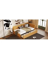 Streamdale Furniture Twin Size Upholstered Daybed with 2 Storage Drawers, Linen Fabric