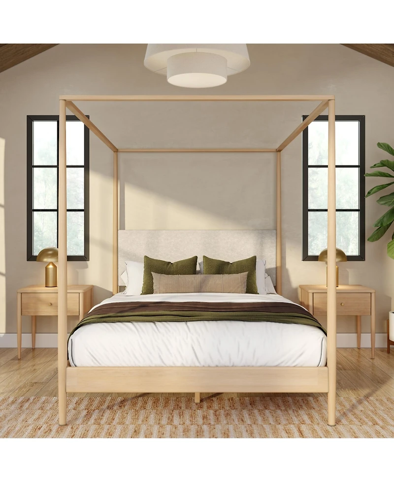 Plank+Beam Harbor Queen Canopy Bed with Upholstered Headboard
