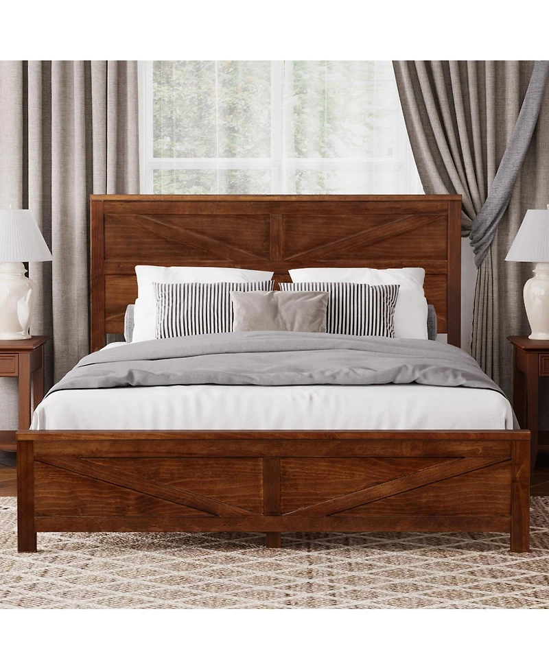 Streamdale Furniture Farmhouse Queen Bed with Barn Door Headboard and Footboard