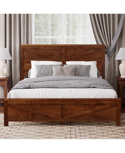 Streamdale Furniture Farmhouse Queen Bed with Barn Door Headboard and Footboard