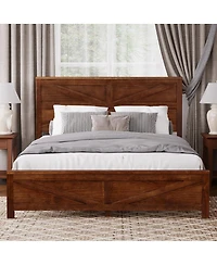 Streamdale Furniture Farmhouse Queen Bed with Barn Door Headboard and Footboard