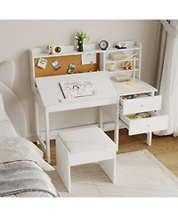 homfan Adjustable Kids Desk and Chair Set, Wooden Study Table with Tilting Desktop, Drawers and Cork Board, Ergonomic Workspace for Boys and Girls