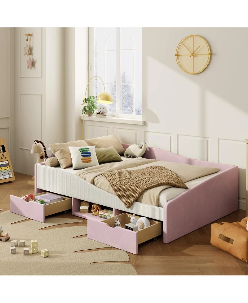 Streamdale Furniture Upholstered Daybed Frame with 2 Storage Drawers