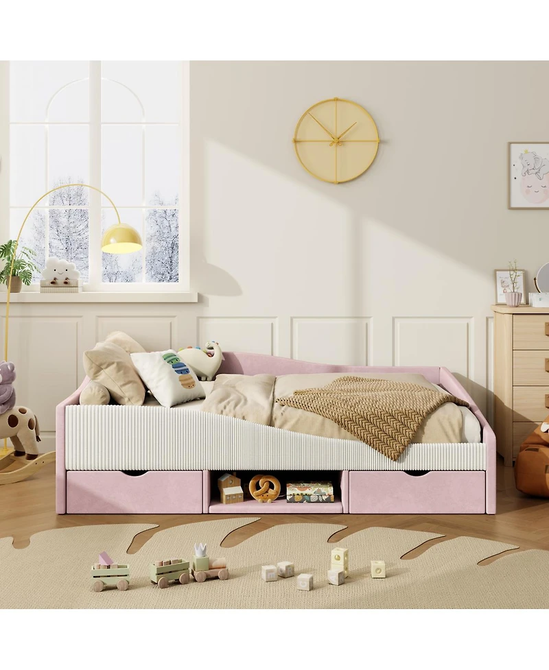 Streamdale Furniture Upholstered Daybed Frame with 2 Storage Drawers