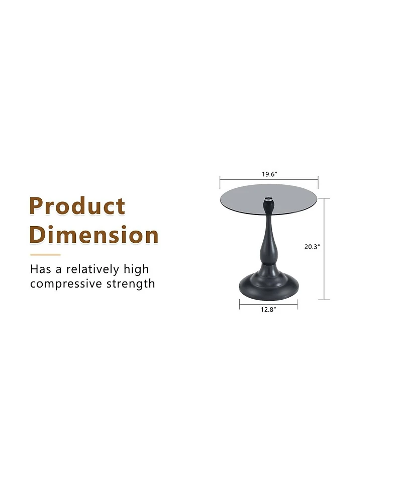 Streamdale Furniture Vintage Matte Round Metal Side Table with Glass Top (19.6)