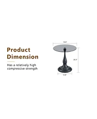 Streamdale Furniture Vintage Matte Round Metal Side Table with Glass Top (19.6)