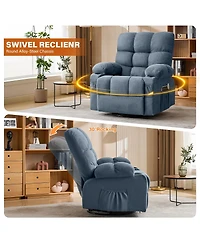 Streamdale Furniture Oversized Swivel Massage Recliner with Lumbar Heat, Usb Port, and Side Pocket