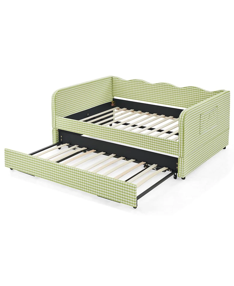Streamdale Furniture Gingham Upholstered 3-in-1 Full-Size Daybed with Trundle and Storage