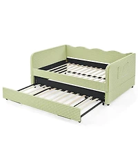 Streamdale Furniture Gingham Upholstered 3-in-1 Full-Size Daybed with Trundle and Storage