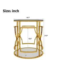 Streamdale Furniture 19.7" Luxury Round Side Table with Tempered Glass Top and Storage Shelf