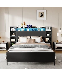 Streamdale Furniture King Size Metal Platform Bed Frame with Led, Usb, and Storage Headboard