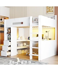Streamdale Furniture Full Size Wooden Gaming Loft Bed with Desk, Rgb Lights and Storage