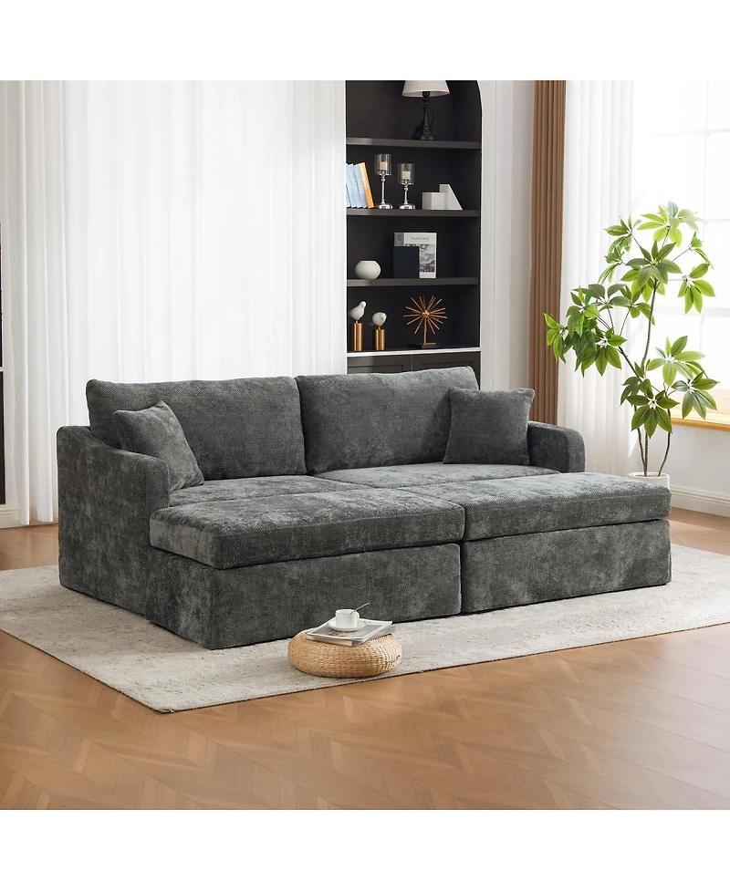 Streamdale Furniture 86.6" Extra-Large Double-Seater Chenille Sofa with Two Ottomans