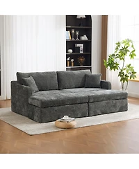 Streamdale Furniture 86.6" Extra-Large Double-Seater Chenille Sofa with Two Ottomans