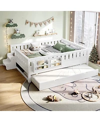 Streamdale Furniture Full Loft Bed with Bookshelves, Staircase, Safety Rails, and Trundle