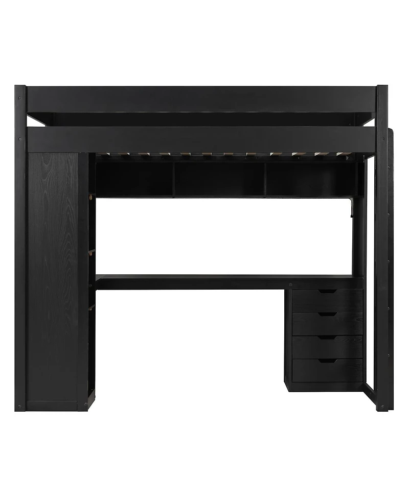 Streamdale Furniture Twin Loft Bed with L-Shaped Desk, Drawers, Shelves, and Led Lights