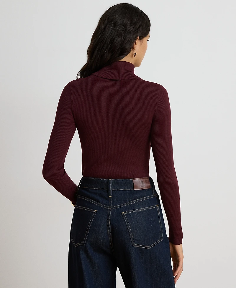 Lauren Ralph Petite Ribbed Slim-Fit Cotton-Blend Turtleneck Sweater