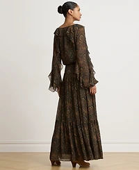 Lauren Ralph Petite Ruffle Paisley-Print Tiered Maxi Dress