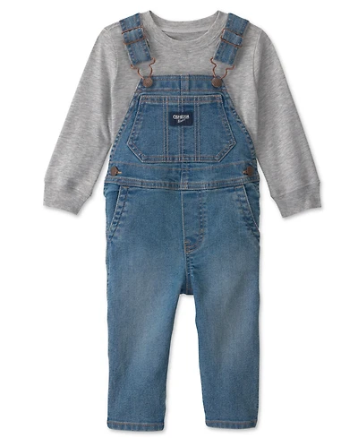 Osh Kosh Baby Boys' Sleeveless Denim Jumper and T-Shirt, 2-Piece Set