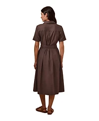Celtic & Co. Women's Belted Safari Midi Shirt Dress