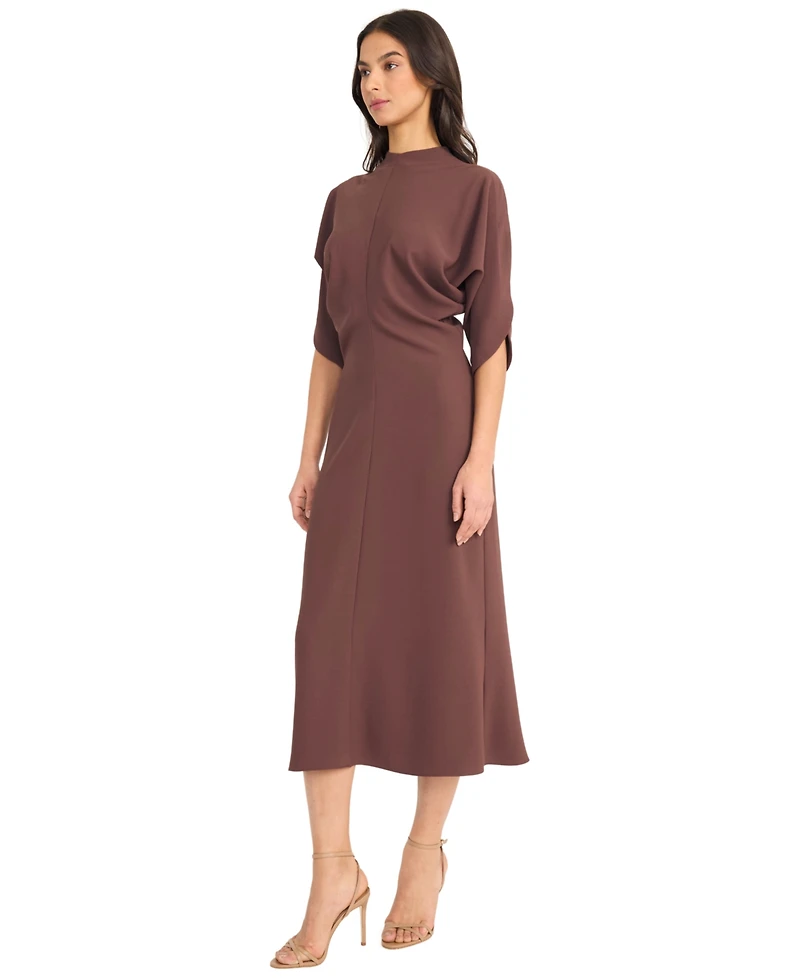 Luxely Women's Mock-Neck Three-Quarter Sleeve Midi Dress