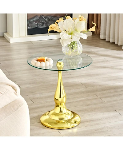 Streamdale Furniture Modern Round Metal Side Table with Glass Top, 19.6" Diameter