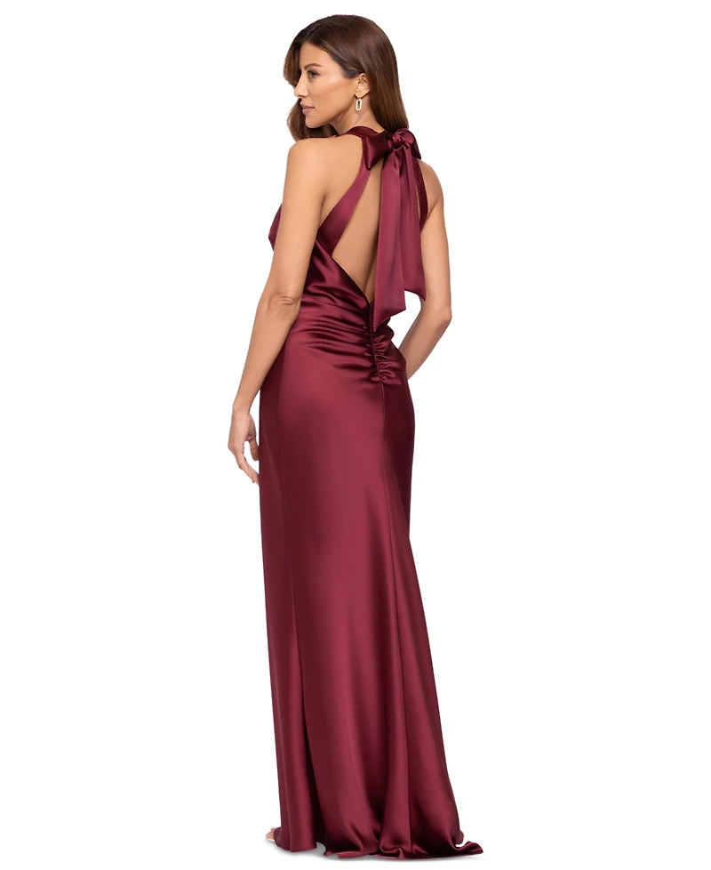 Xscape Women's Satin Halter Neck Long Dress