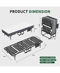 Streamdale Furniture 75" Folding Bed with 5" Memory Foam Mattress, Heavy-Duty Rollaway Guest Bed