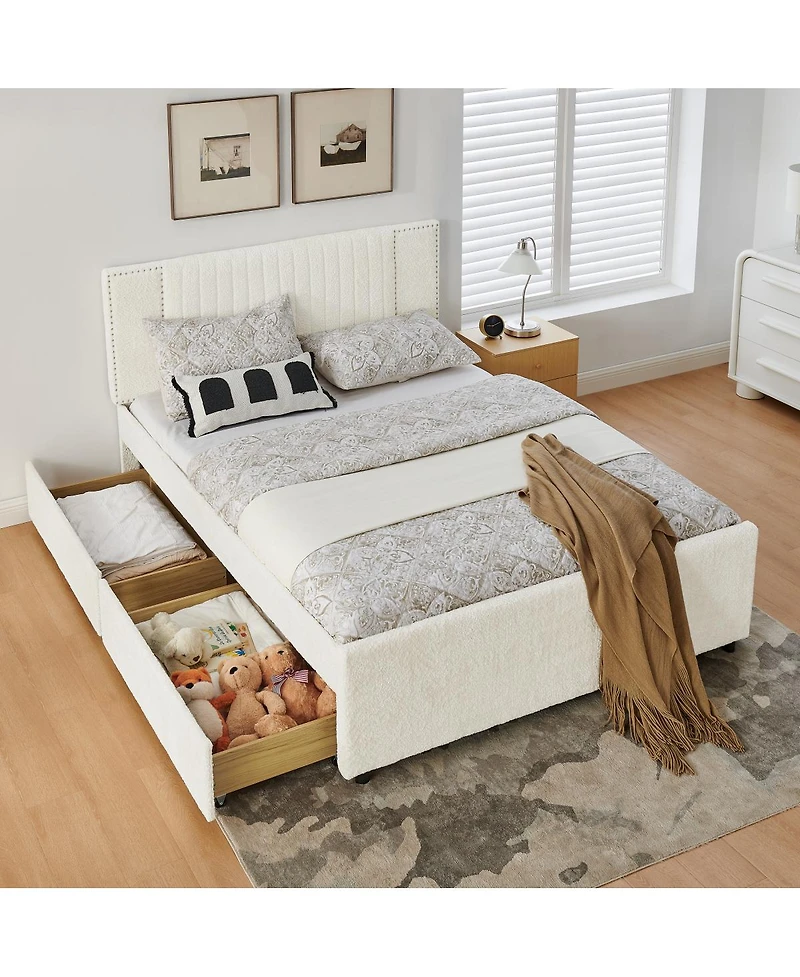 Streamdale Furniture Queen Size Channel Tufted Upholstered Bed with Storage Drawers and Trundle