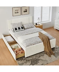 Streamdale Furniture Queen Size Channel Tufted Upholstered Bed with Storage Drawers and Trundle